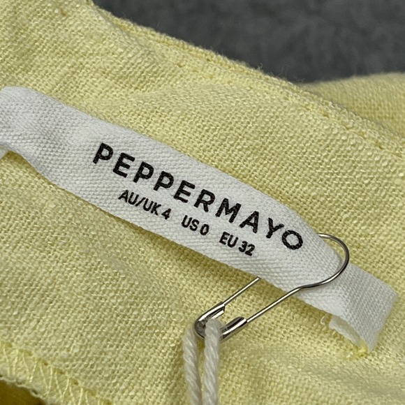 Peppermayo Adrienne Linen Maxi Dress Women's 0 Yellow Lemon Halter Open Back Fun - Picture 2 of 11